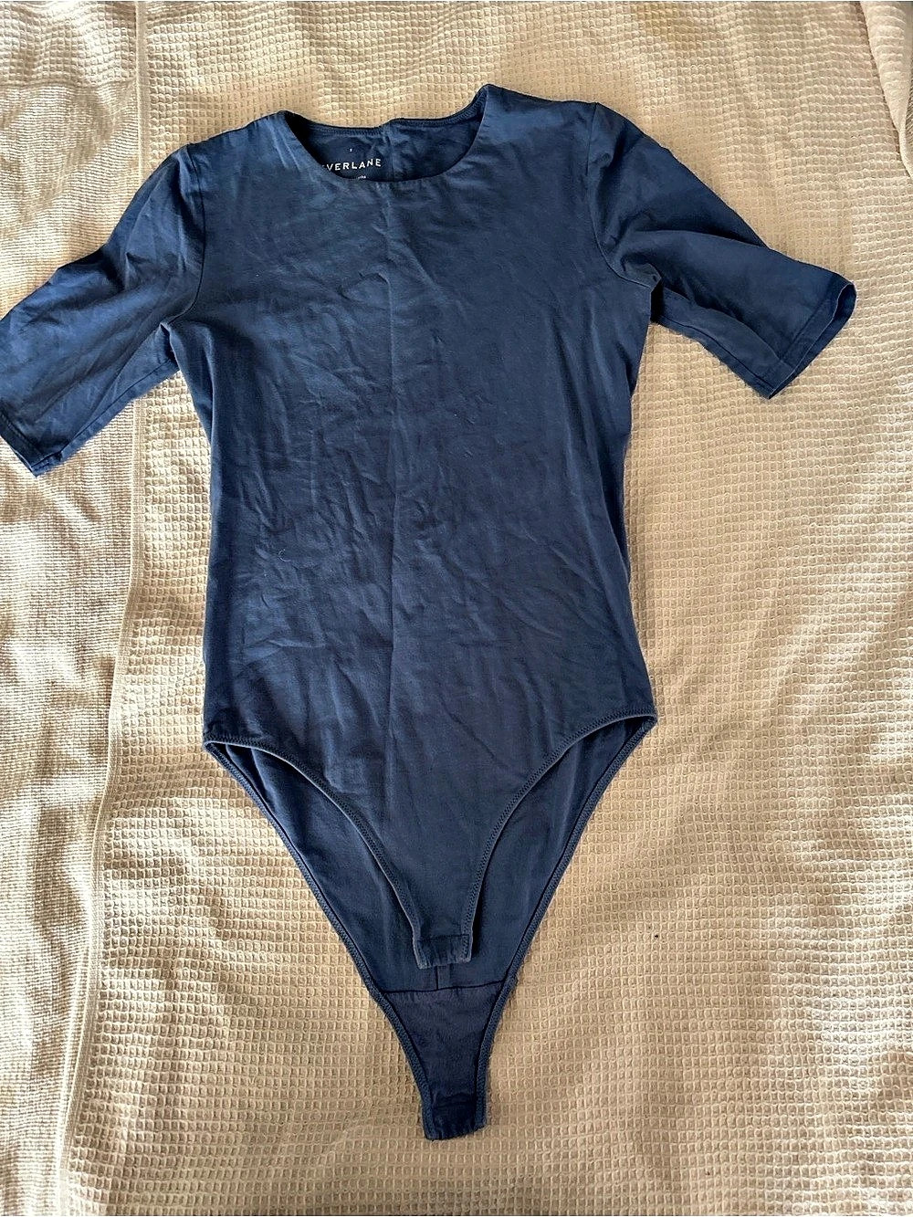 Everlane The Short-Sleeve Crew Neck Bodysuit Blue Short Sleeve Bodysuit Size